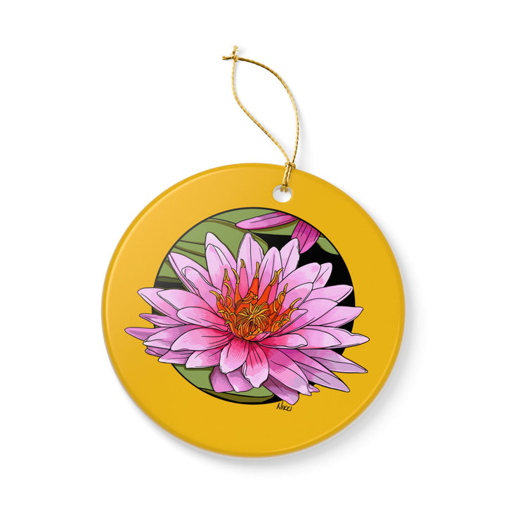 Pink Water Lily Ceramic Ornament — Double-Sided Holiday Decor