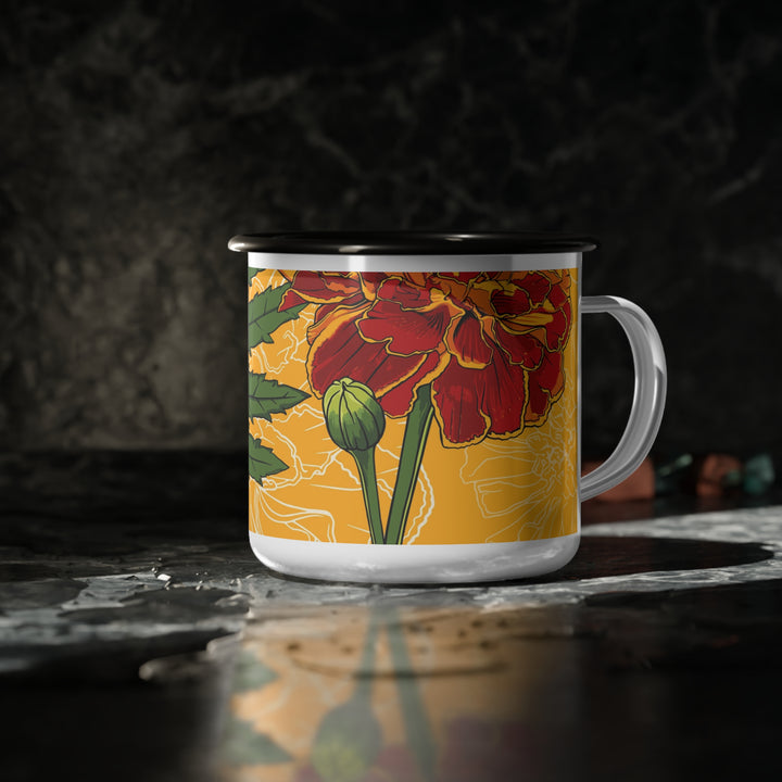 Marigold Enamel Camp Mug — October Birth Month Flower