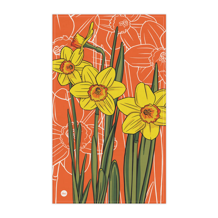 Daffodil Floral Cotton Tea Towel — March Birth Month Flower Kitchen Towel