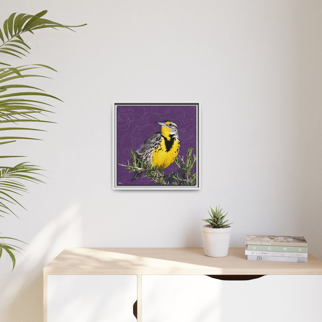 Western Meadowlark: North Dakota State Bird — Framed Canvas Print