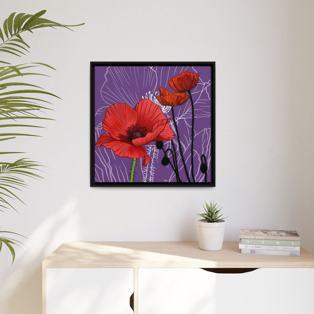 Poppy: August Birth Month Flower — Framed Canvas Print Wall Art