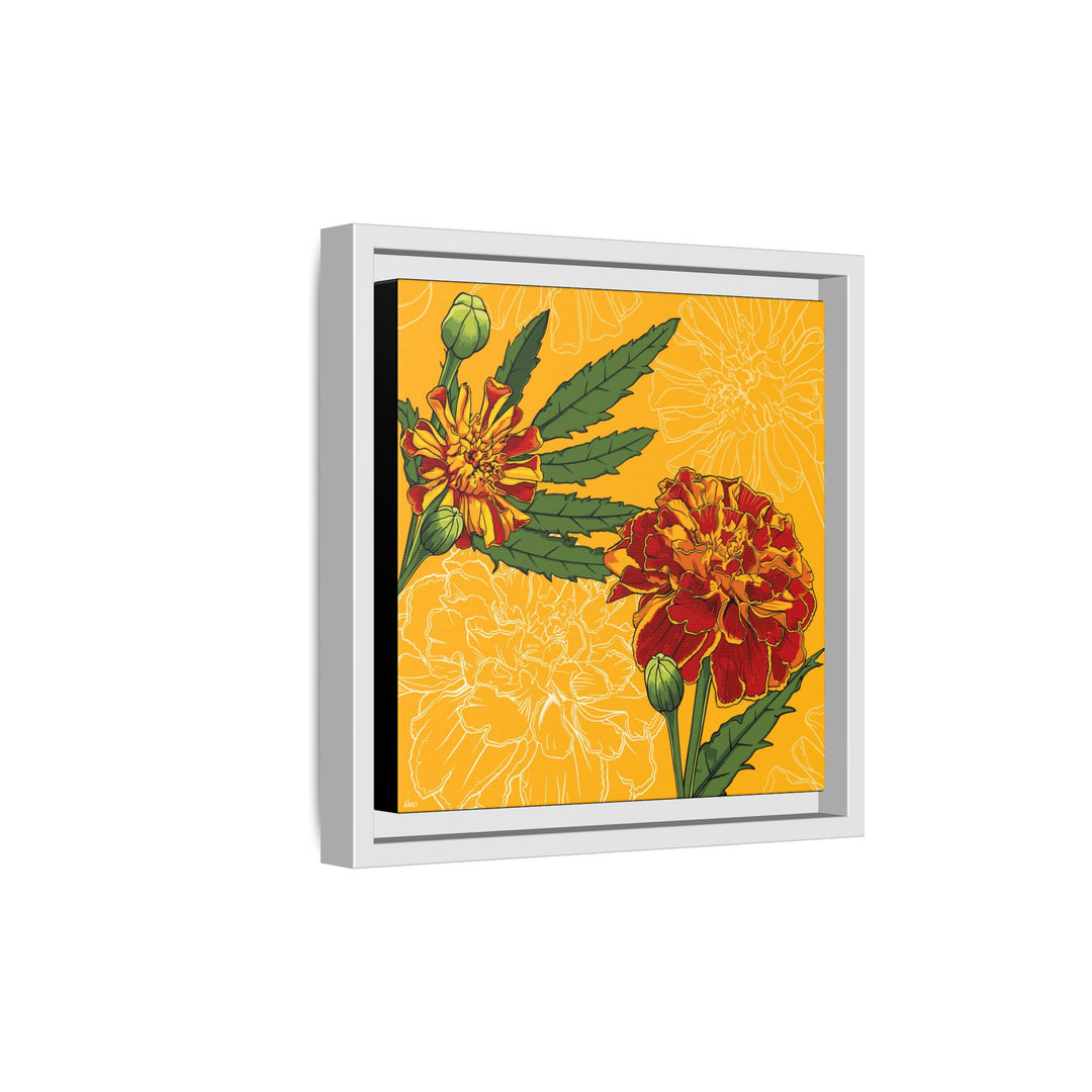 Marigold: October Birth Month Flower — Framed Canvas Print Wall Art
