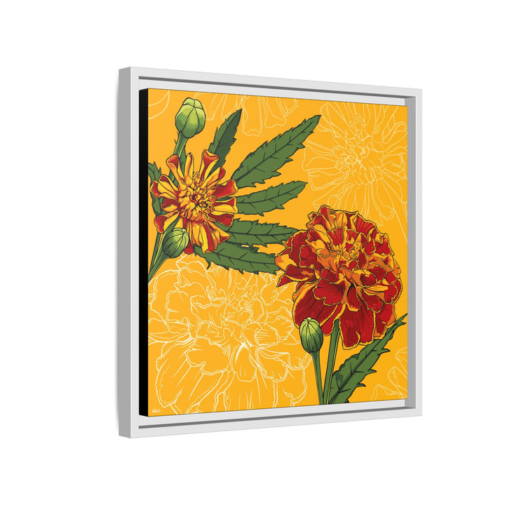 Marigold: October Birth Month Flower — Framed Canvas Print Wall Art