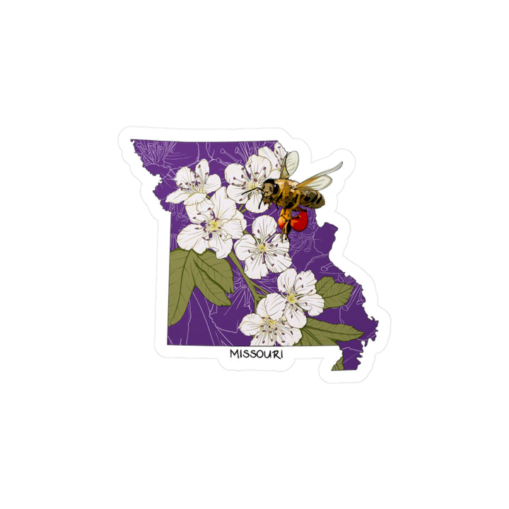 Missouri State Flower + Insect Sticker — Hawthorn +  Honeybee — Kiss-Cut Vinyl Decal