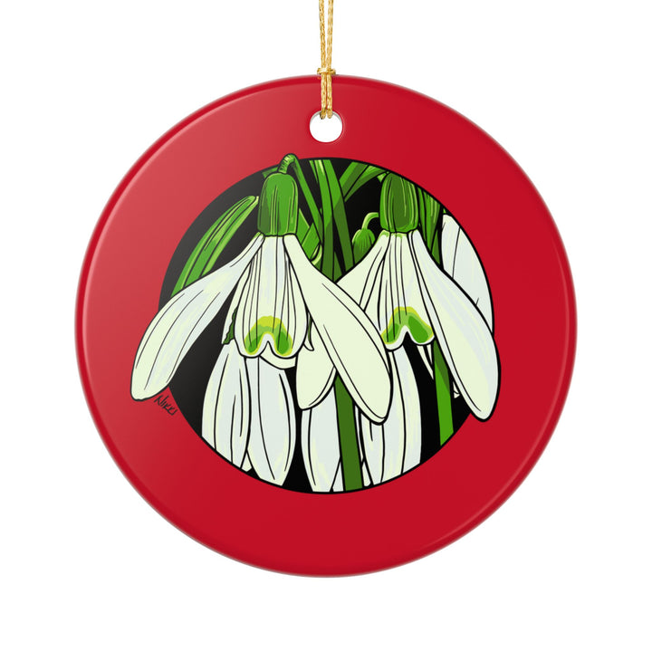 Snowdrop Floral Ceramic Ornament — Double-Sided Holiday Decoration
