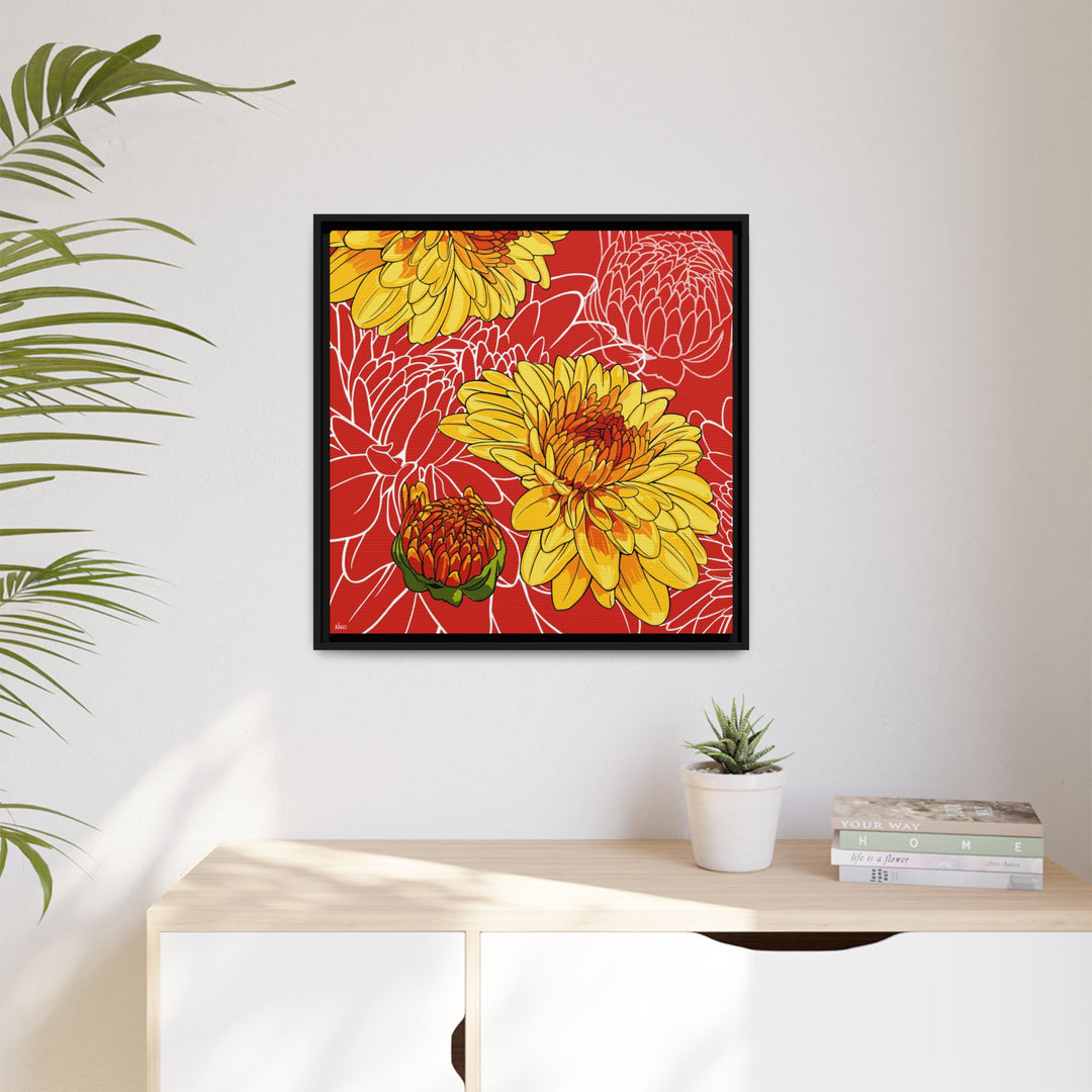 Chrysanthemum: November Birth Month Flower — Framed Canvas Print Wall Art