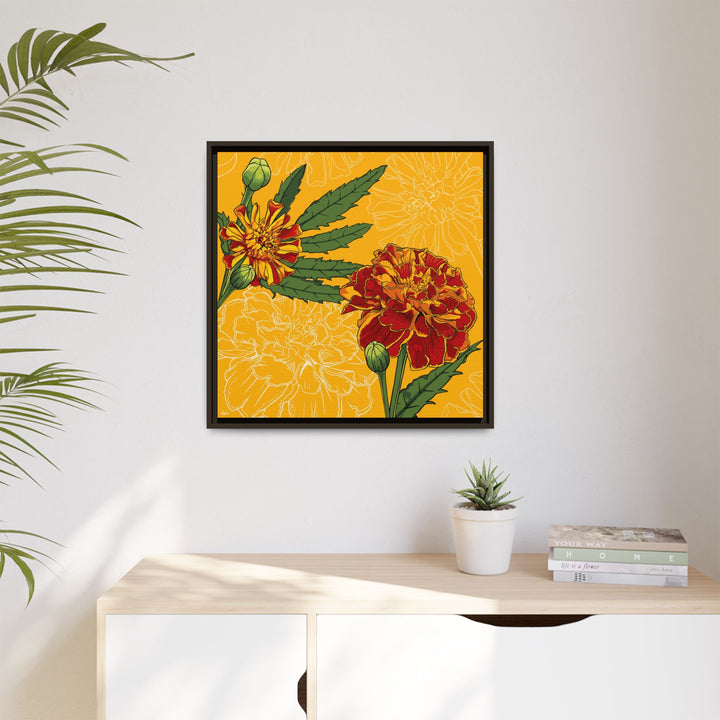 Marigold: October Birth Month Flower — Framed Canvas Print Wall Art