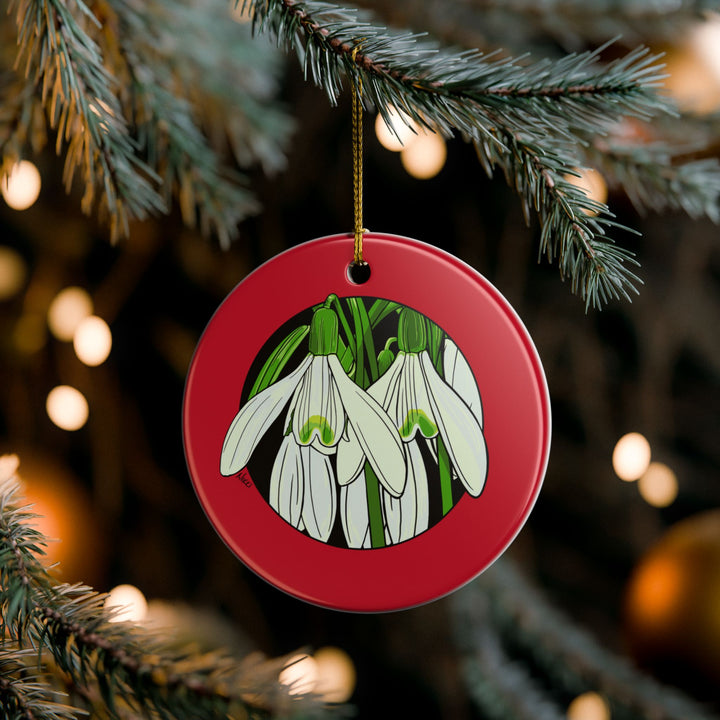 Snowdrop Floral Ceramic Ornament — Double-Sided Holiday Decoration