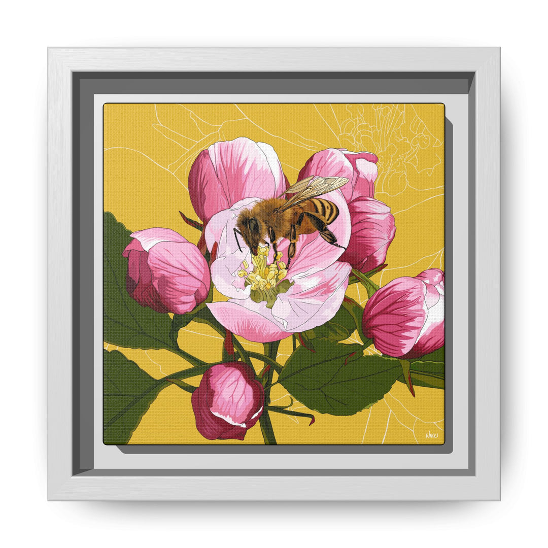 Apple Blossom & Honeybee Framed Canvas — Arkansas State Flower Wall Art