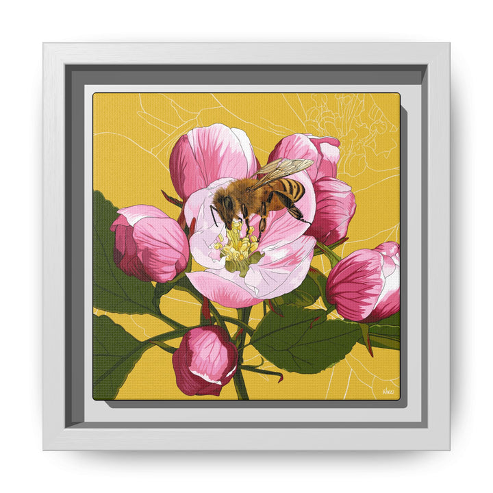 Apple Blossom & Honeybee Framed Canvas — Arkansas State Flower Wall Art