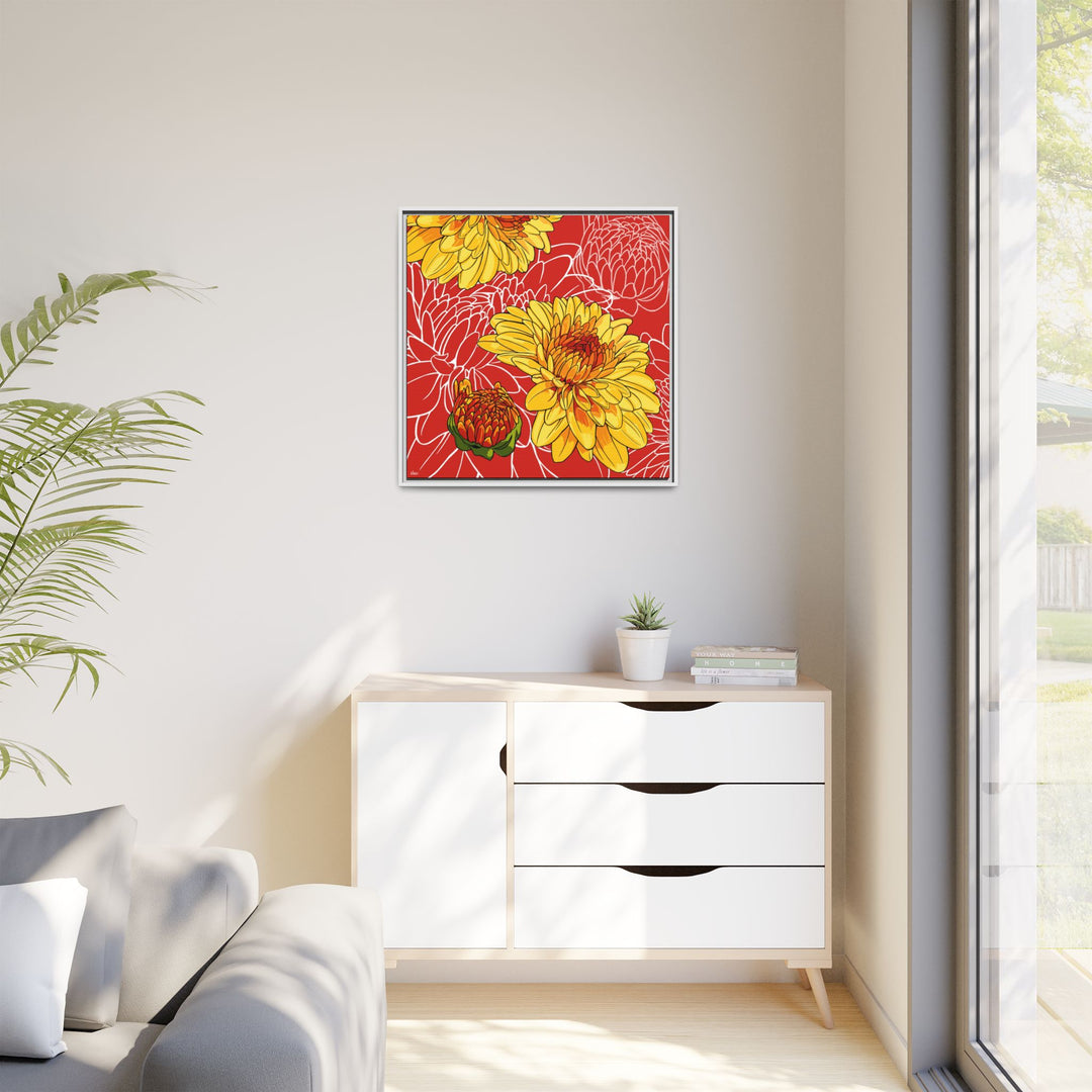 Chrysanthemum: November Birth Month Flower — Framed Canvas Print Wall Art