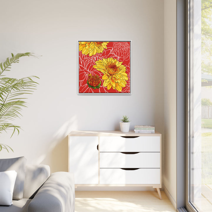 Chrysanthemum: November Birth Month Flower — Framed Canvas Print Wall Art