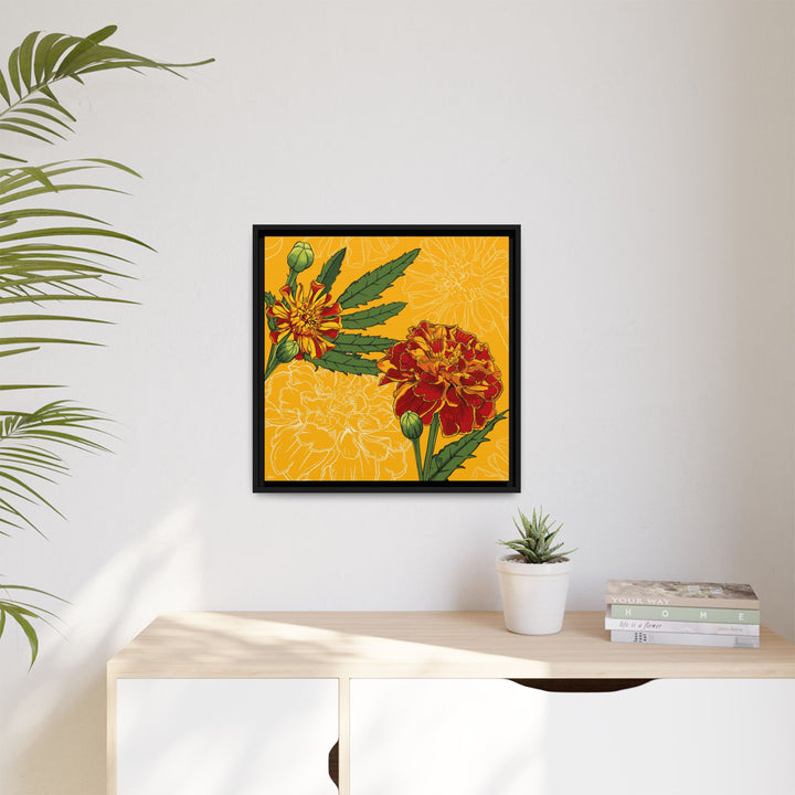 Marigold: October Birth Month Flower — Framed Canvas Print Wall Art