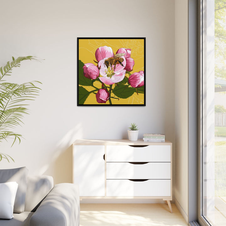Apple Blossom & Honeybee Framed Canvas — Arkansas State Flower Wall Art