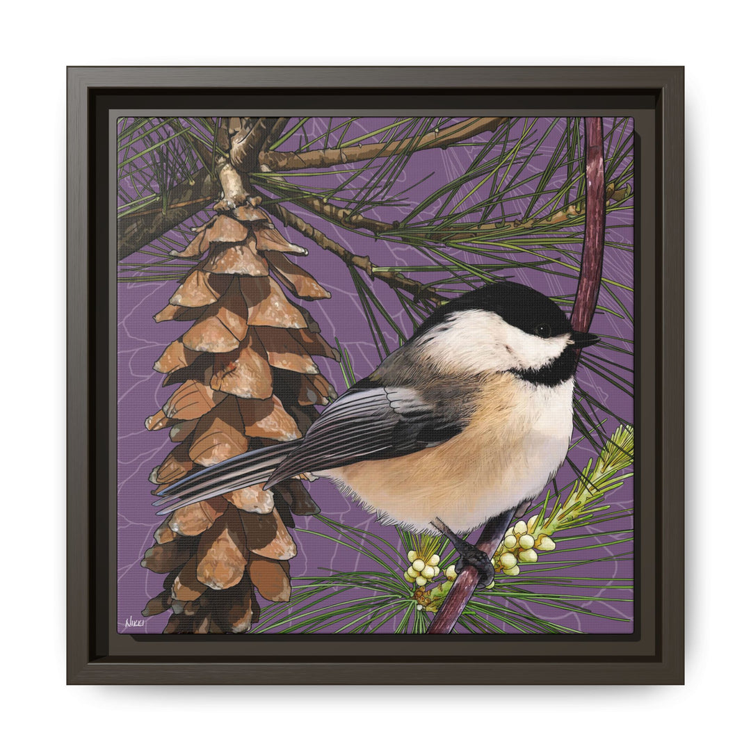 Black-capped Chickadee: Maine State Bird — Framed Canvas Print