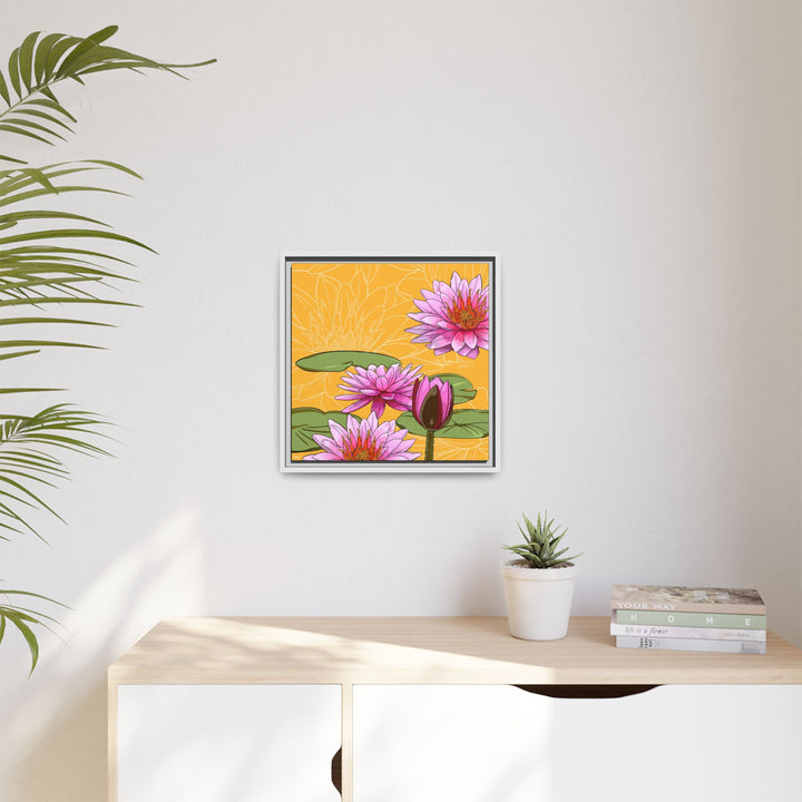 Water Lily: July Birth Month Flower — Framed Canvas Print Wall Art