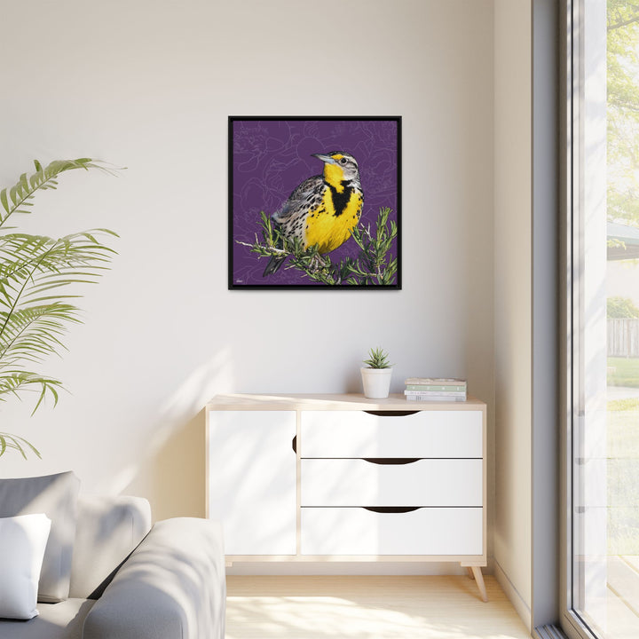 Western Meadowlark: North Dakota State Bird — Framed Canvas Print