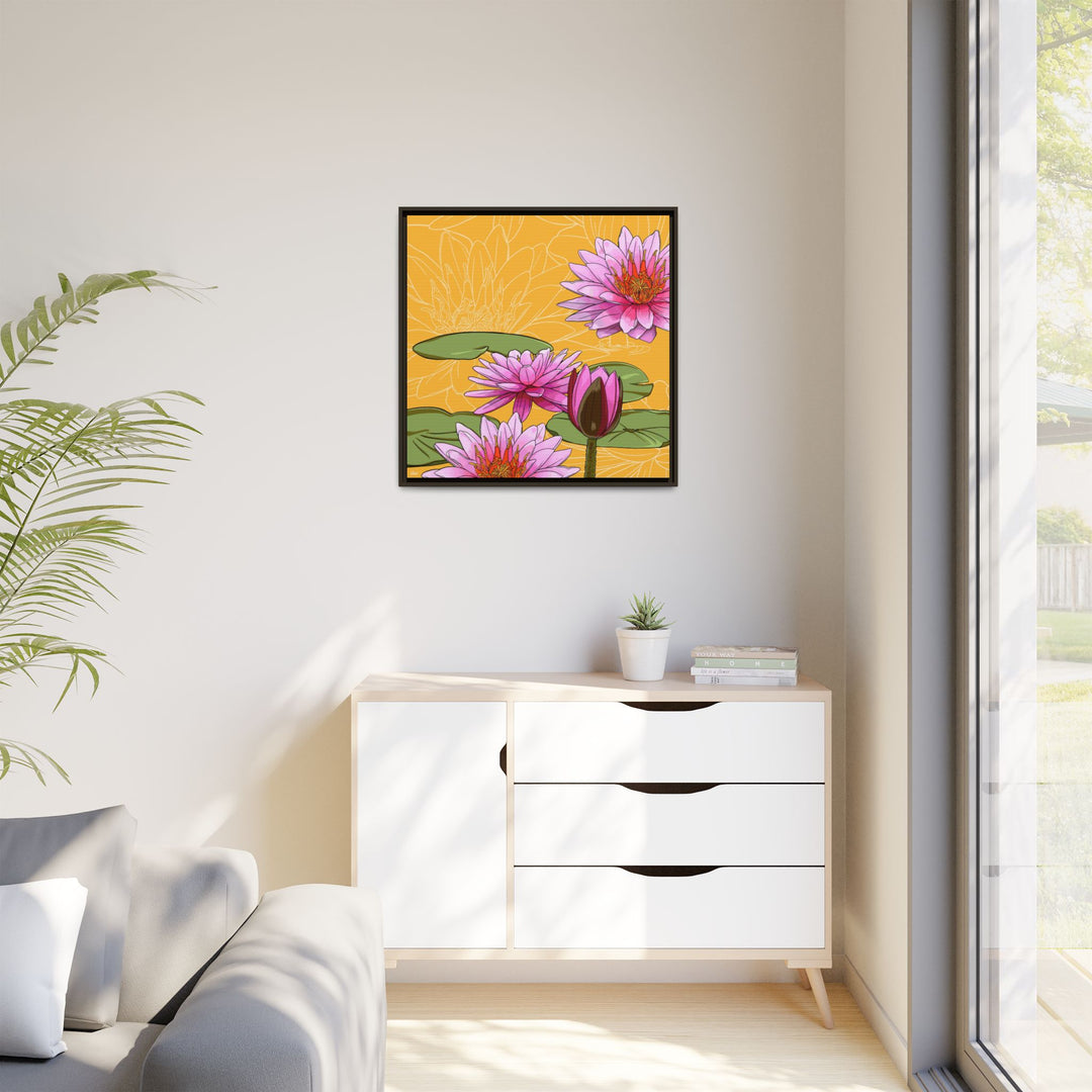 Water Lily: July Birth Month Flower — Framed Canvas Print Wall Art