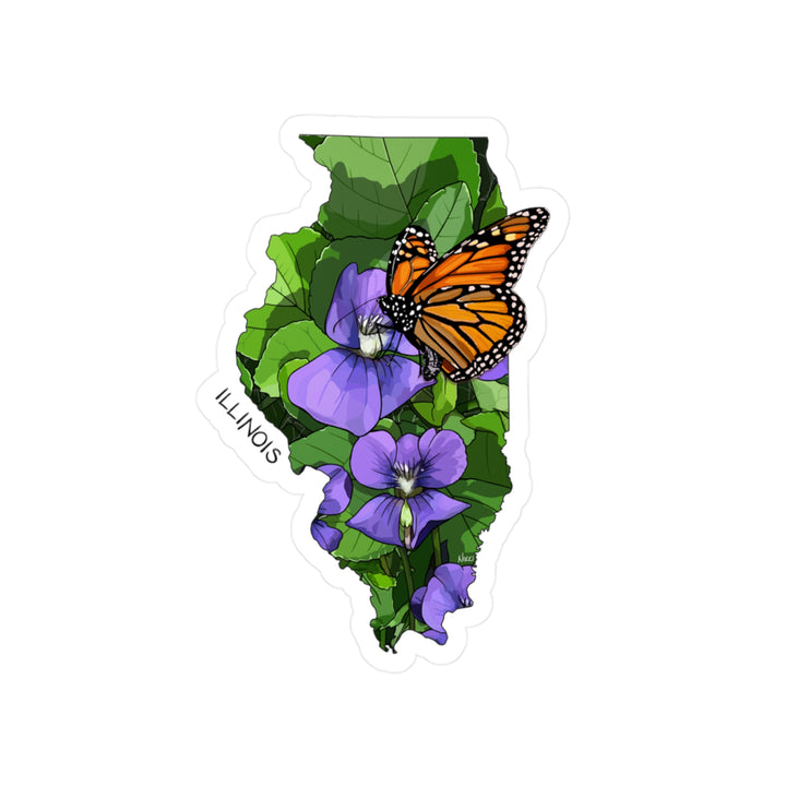 Illinois State Flower + Insect Sticker — Violets + Monarch Butterfly — Kiss-Cut Vinyl Decal