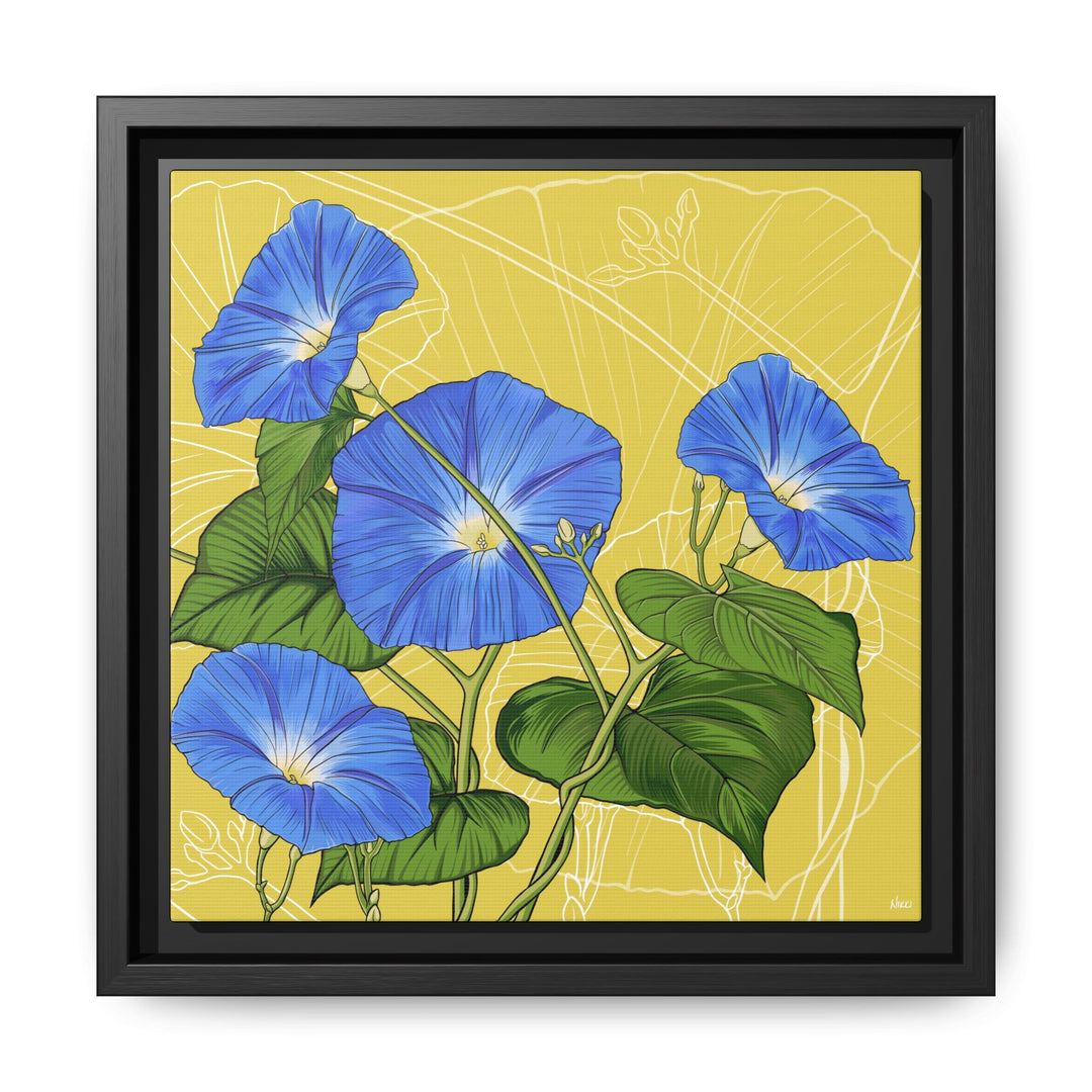 Blue Morning Glory: September Birth Month Flower — Framed Canvas Print Wall Art