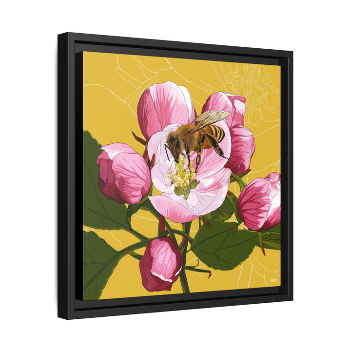 Apple Blossom & Honeybee Framed Canvas — Arkansas State Flower Wall Art