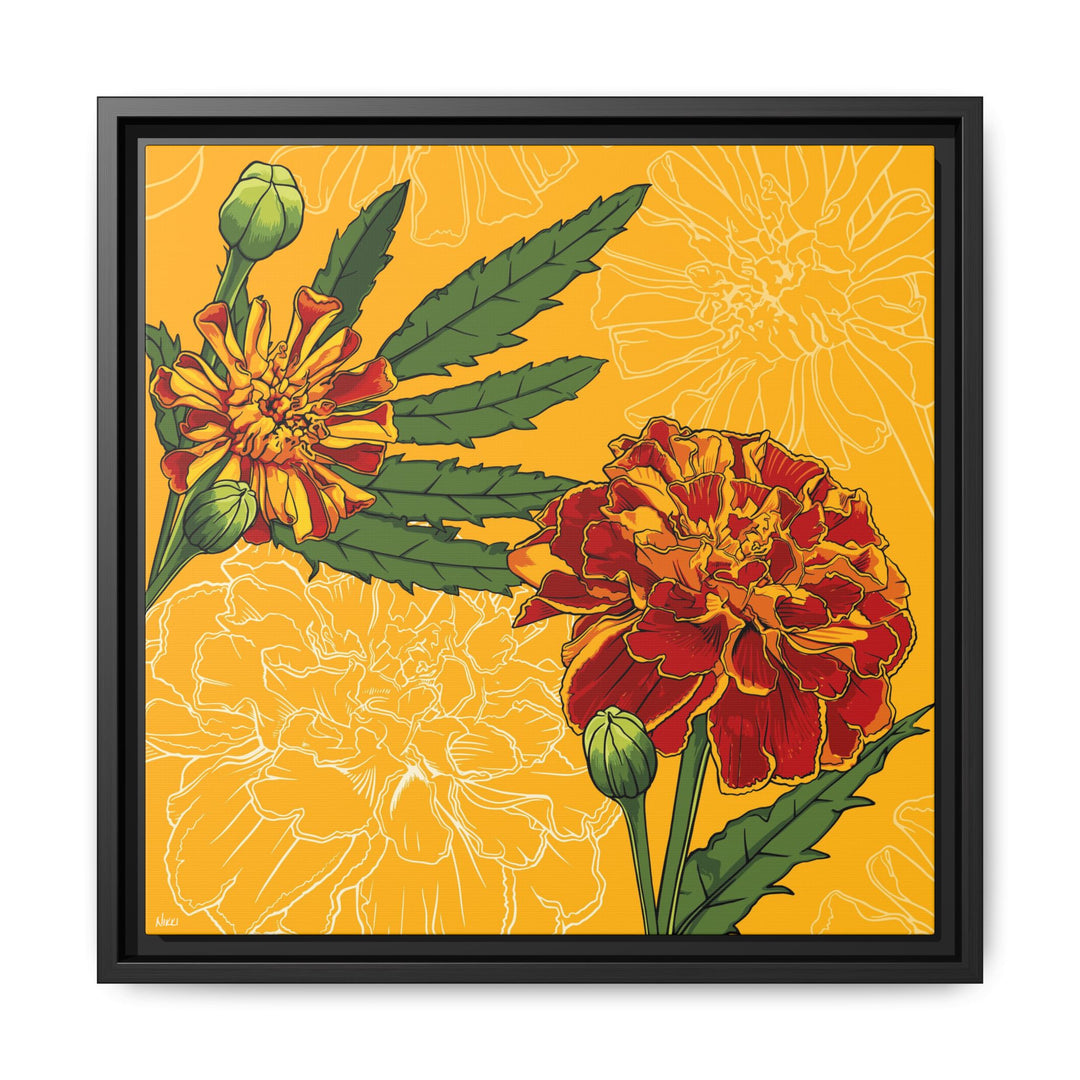 Marigold: October Birth Month Flower — Framed Canvas Print Wall Art