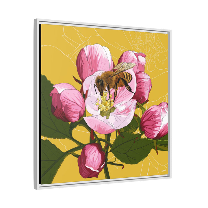 Apple Blossom & Honeybee Framed Canvas — Arkansas State Flower Wall Art