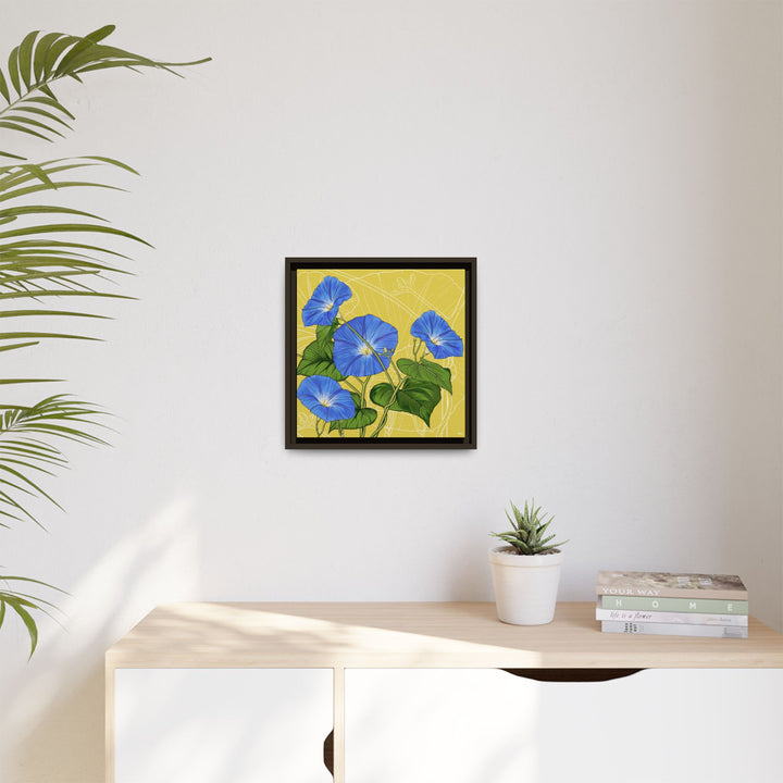 Blue Morning Glory: September Birth Month Flower — Framed Canvas Print Wall Art