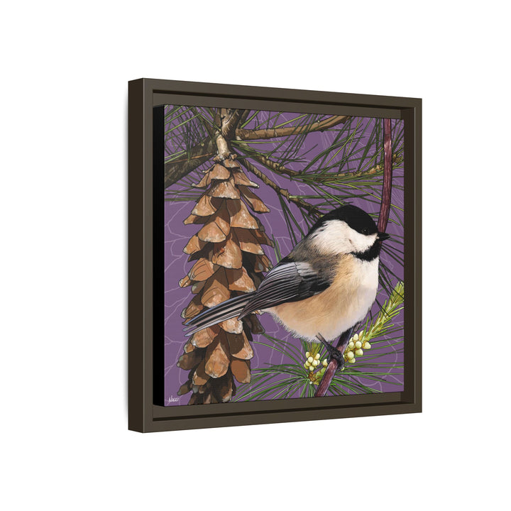 Black-capped Chickadee: Maine State Bird — Framed Canvas Print