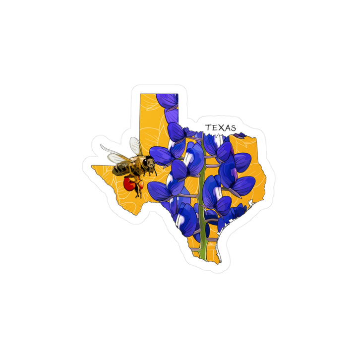 Texas State Flower + Insect Sticker  — Bluebonnet + Honeybee — Kiss-Cut Vinyl Decal