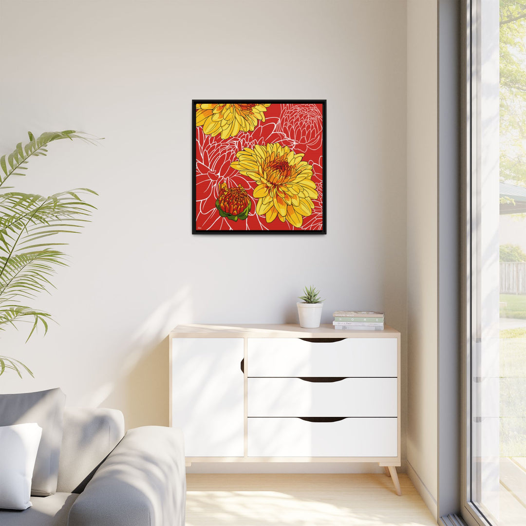 Chrysanthemum: November Birth Month Flower — Framed Canvas Print Wall Art