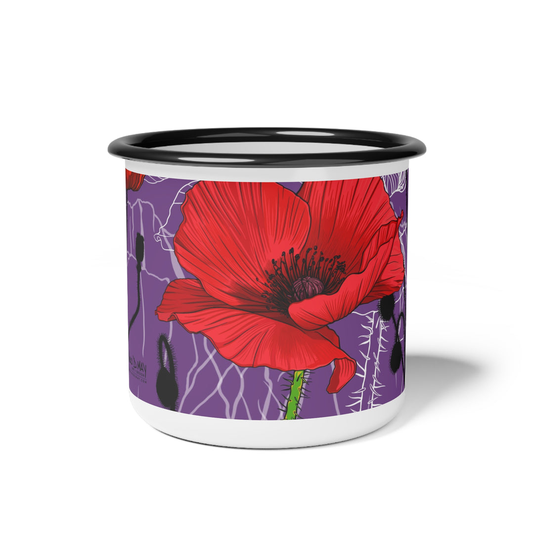 Red Poppies Enamel Camp Cup — August Birth Month Flowers