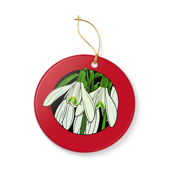 Snowdrop Floral Ceramic Ornament — Double-Sided Holiday Decoration