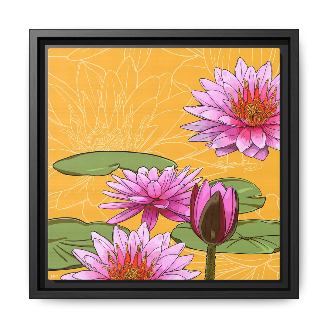 Water Lily: July Birth Month Flower — Framed Canvas Print Wall Art