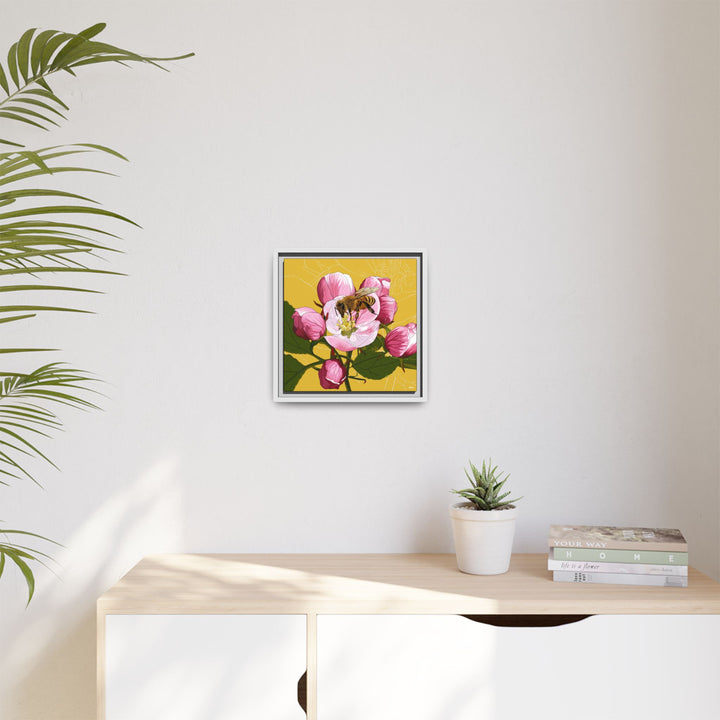Apple Blossom & Honeybee Framed Canvas — Arkansas State Flower Wall Art