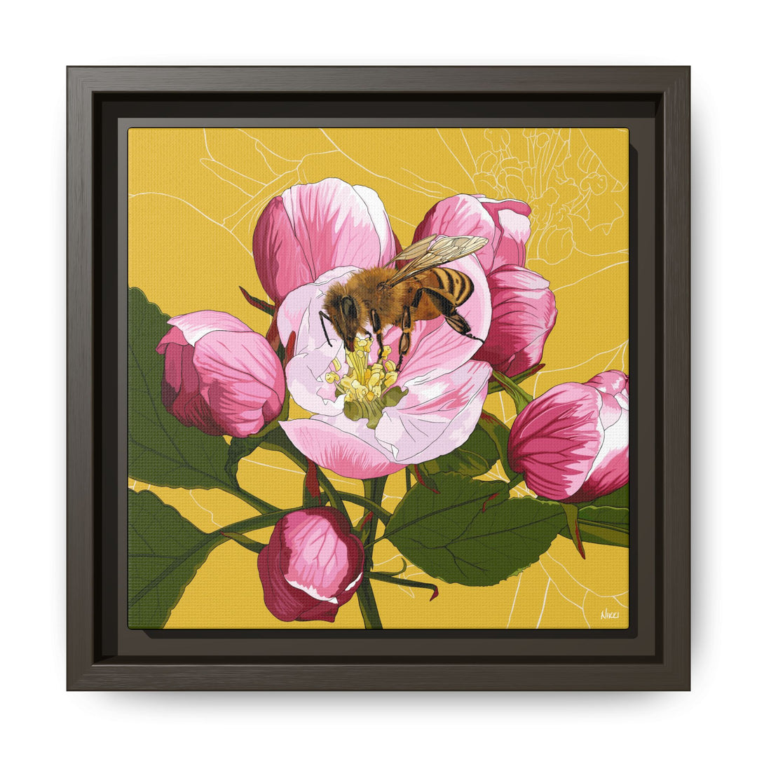 Apple Blossom & Honeybee Framed Canvas — Arkansas State Flower Wall Art