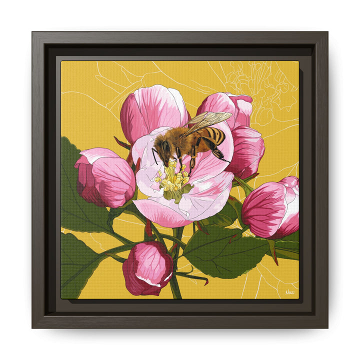 Apple Blossom & Honeybee Framed Canvas — Arkansas State Flower Wall Art
