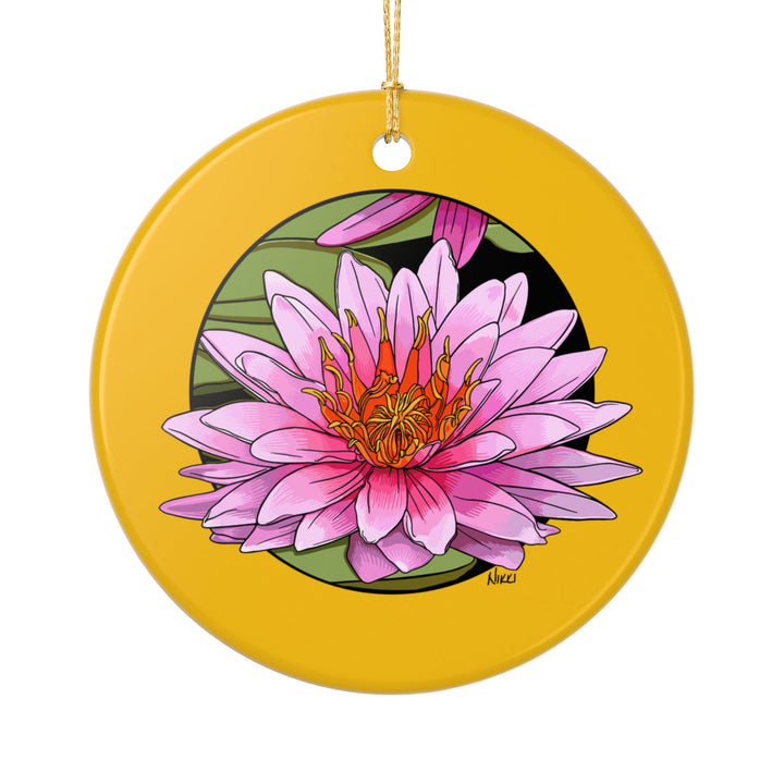 Pink Water Lily Ceramic Ornament — Double-Sided Holiday Decor