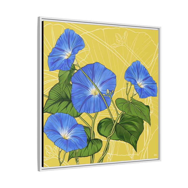 Blue Morning Glory: September Birth Month Flower — Framed Canvas Print Wall Art