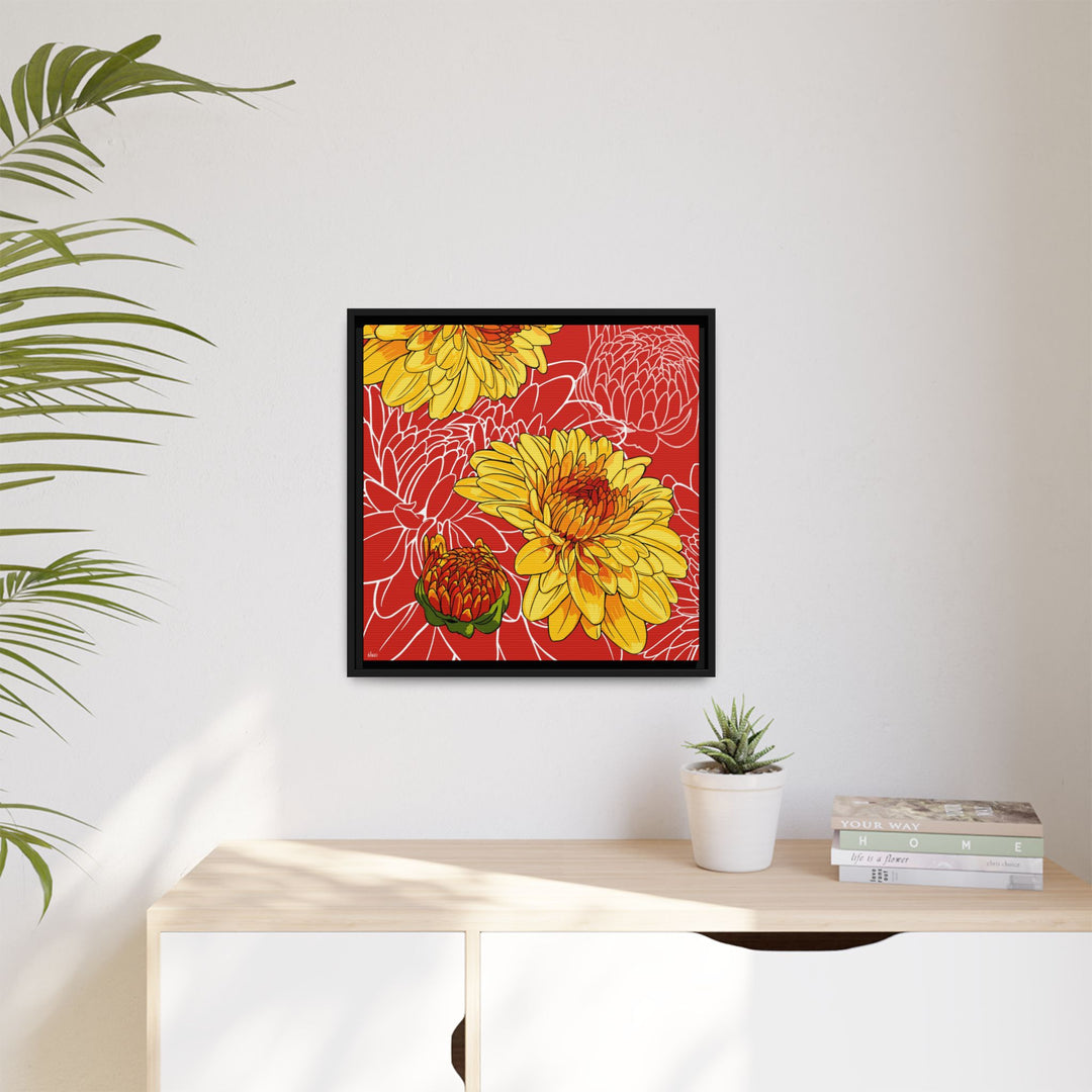 Chrysanthemum: November Birth Month Flower — Framed Canvas Print Wall Art
