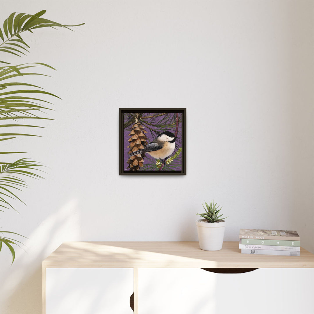 Black-capped Chickadee: Maine State Bird — Framed Canvas Print