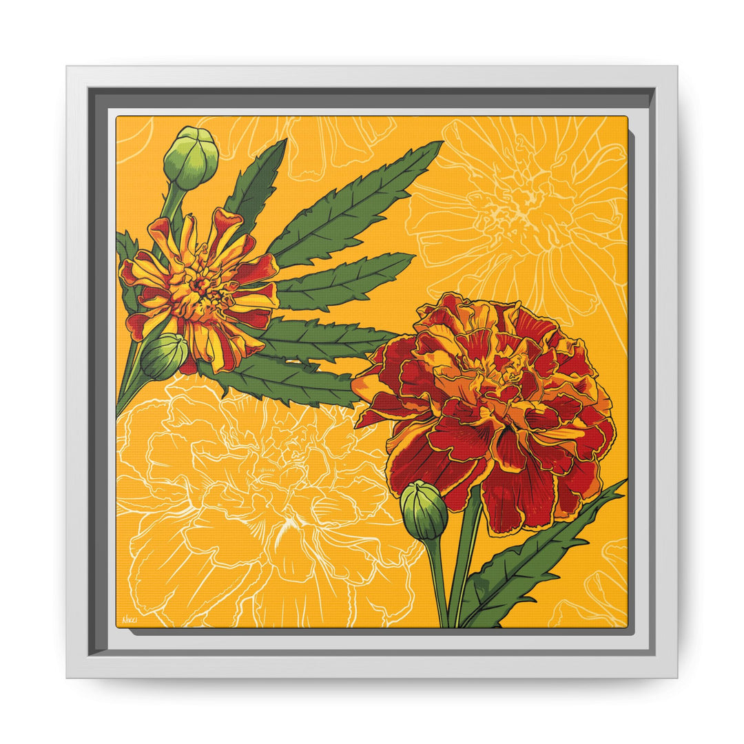 Marigold: October Birth Month Flower — Framed Canvas Print Wall Art