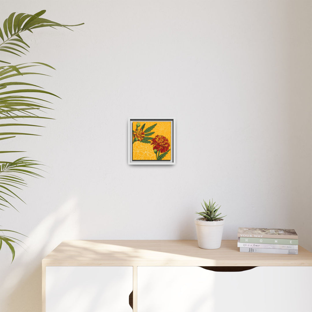 Marigold: October Birth Month Flower — Framed Canvas Print Wall Art