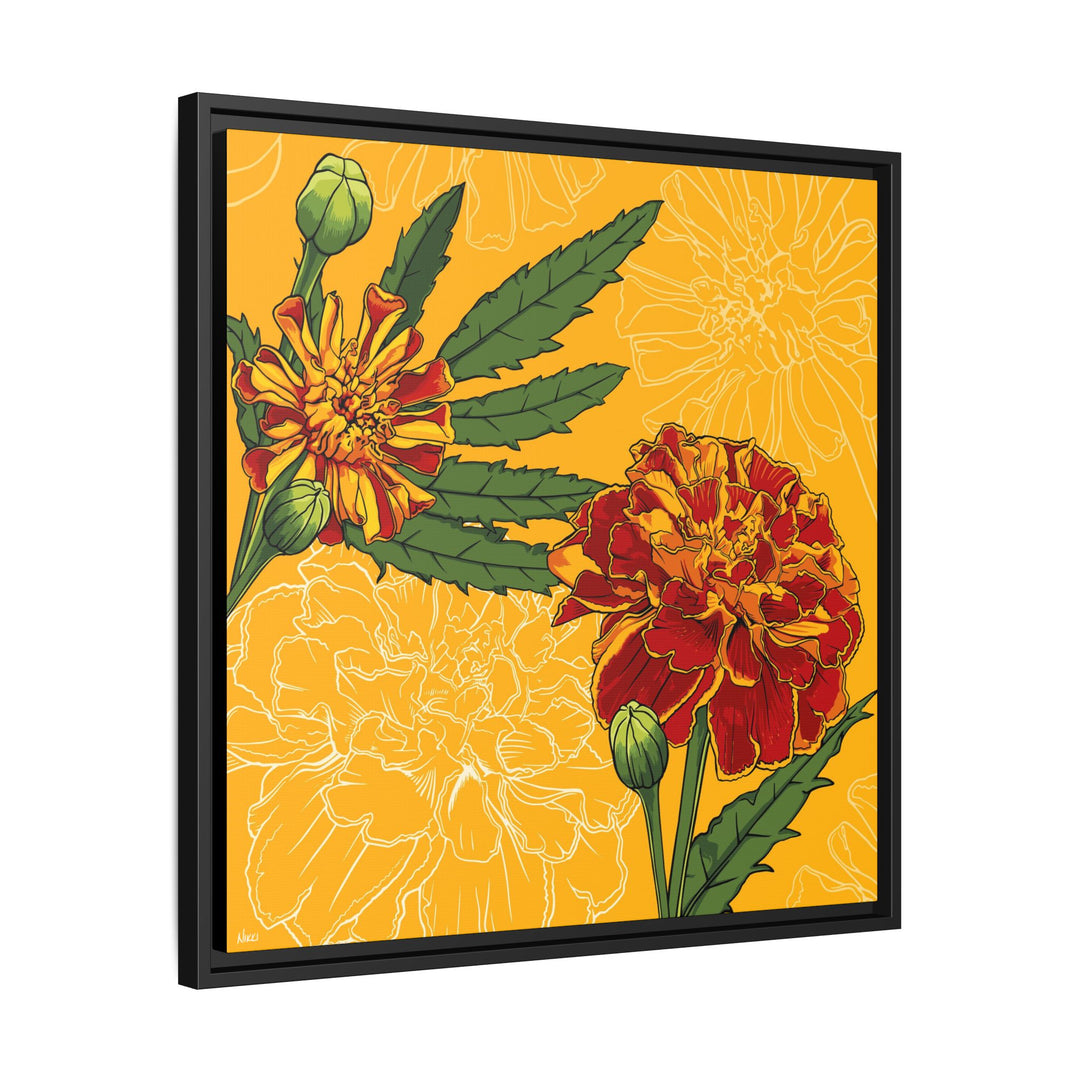 Marigold: October Birth Month Flower — Framed Canvas Print Wall Art