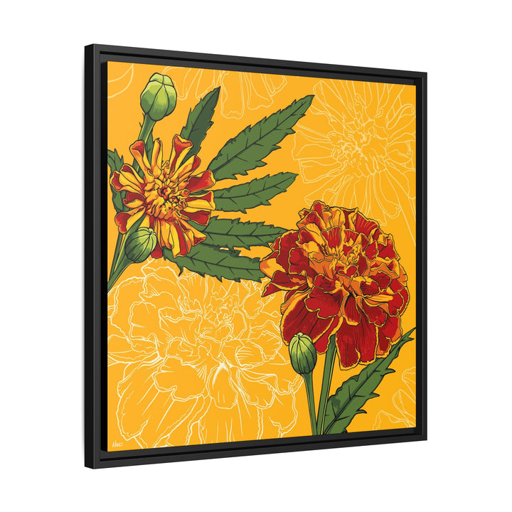 Marigold: October Birth Month Flower — Framed Canvas Print Wall Art