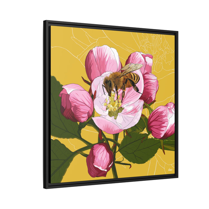 Apple Blossom & Honeybee Framed Canvas — Arkansas State Flower Wall Art