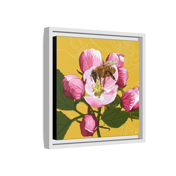 Apple Blossom & Honeybee Framed Canvas — Arkansas State Flower Wall Art