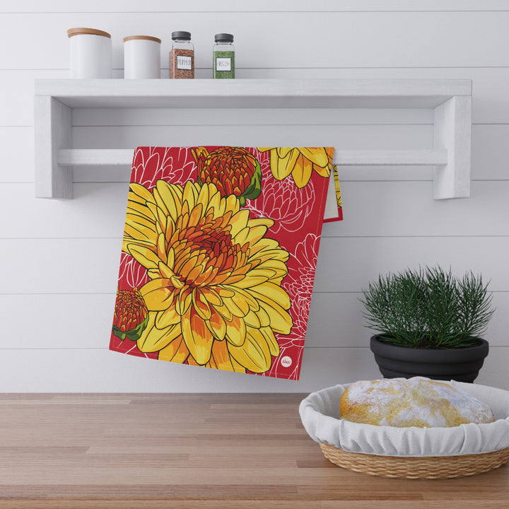 Chrysanthemum Cotton Tea Towel — November Birth Month Flower Kitchen Towel