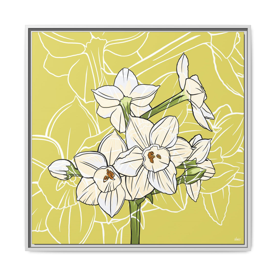 Paperwhite: December Birth Month Flower — Framed Canvas Print Wall Art