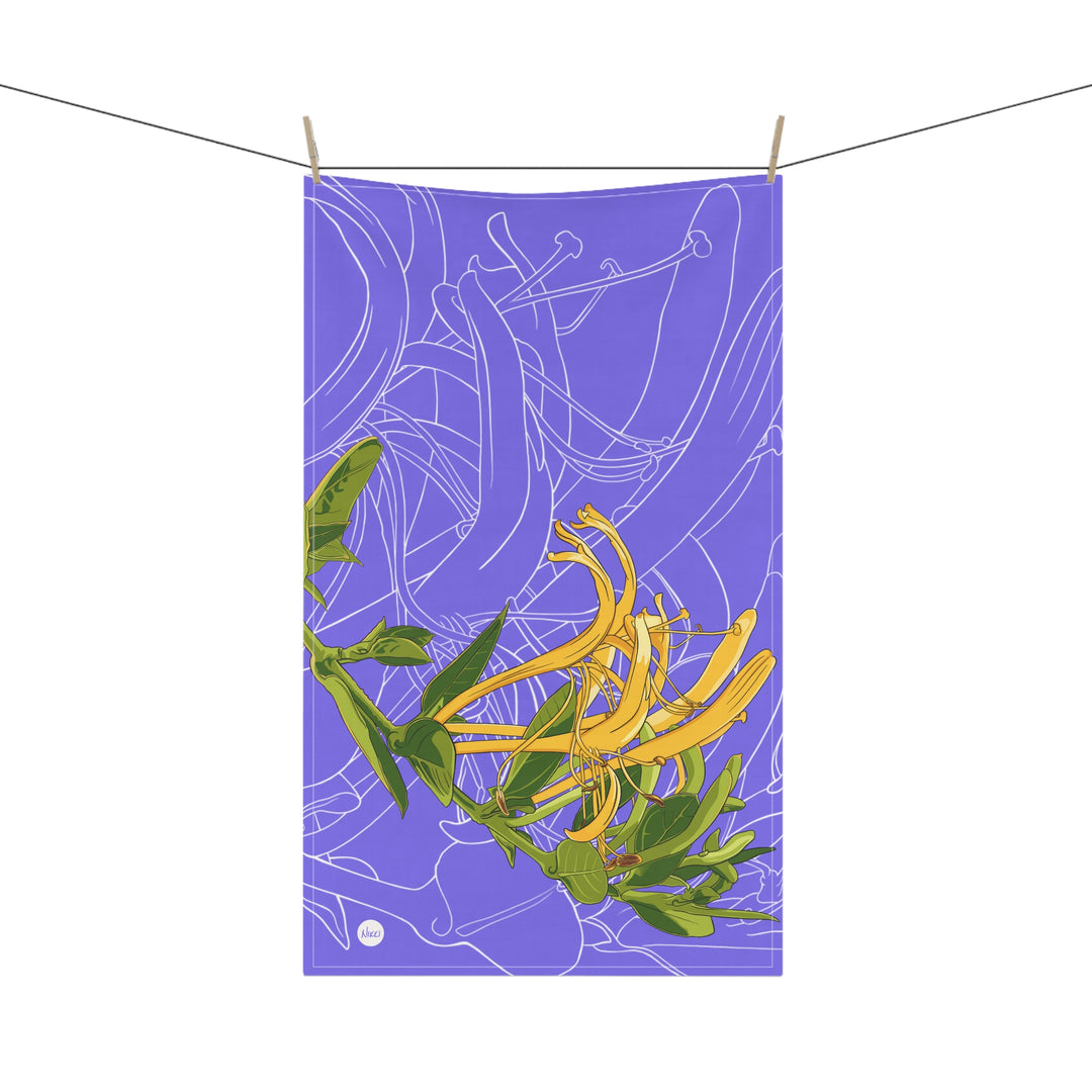 Honeysuckle Floral Cotton Tea Towel — June Birth Month Flower Kitchen Towel